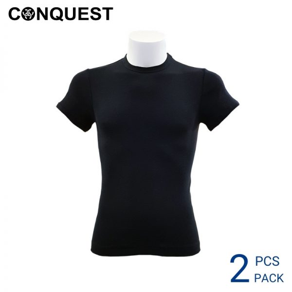 Men Inner T-Shirt CONQUEST MEN ROUND NECK TEE (2 pcs pack) Black Colour Front View