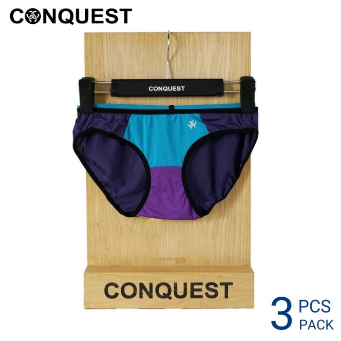 Panties For Women CONQUEST WOMEN MICROFIBRE POLYESTER FABRIC MINI (3 pcs pack) Blue & Purple Colour Front View