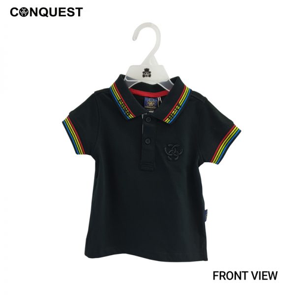 BABY POLO SHIRT IN BLACK CONQUEST Toddler Cotton Single Jersey Rainbow Dash Polo Tee
