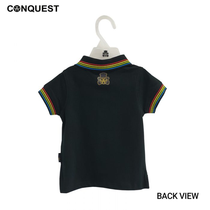BABY POLO SHIRT IN BLACK CONQUEST Toddler Cotton Single Jersey Rainbow Dash Polo Tee