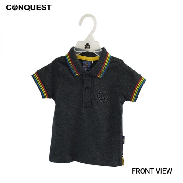 BABY POLO SHIRT IN DARK MELANGE GREY CONQUEST Toddler Cotton Single Jersey Rainbow Dash Polo Tee