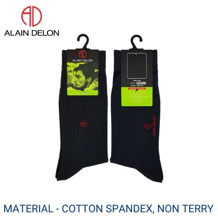 Alain Delon Socks ALAIN DELON CASUAL SOCKS (1 pair pack) With Cotton Spandex Black Colour Front View