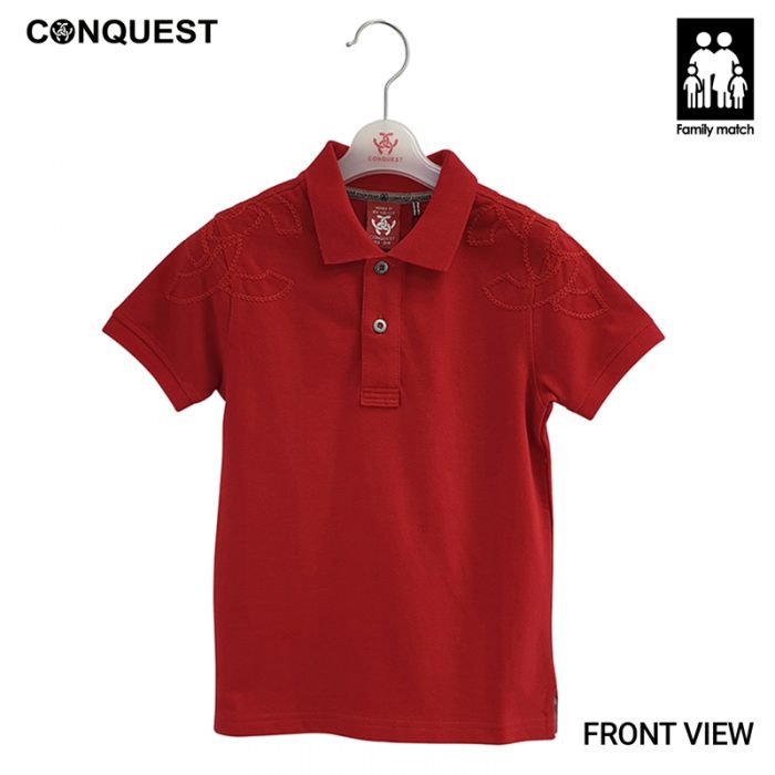 Kids Polo Shirts Malaysia CONQUEST KIDS POLO TEE Red Colour Front View