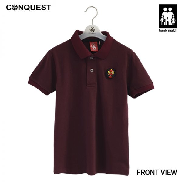 Kids Polo Shirts Malaysia CONQUEST KIDS MOCO PATCH POLO TEE Maroon Colour Front View