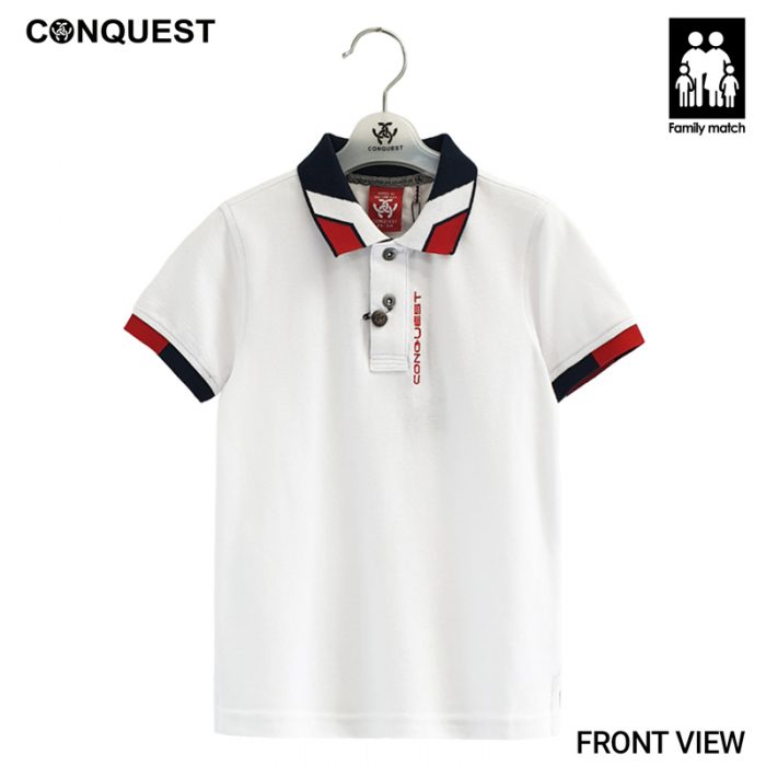 Kids Polo Shirts Malaysia CONQUEST KIDS RCT POLO TEE White Colour Front View