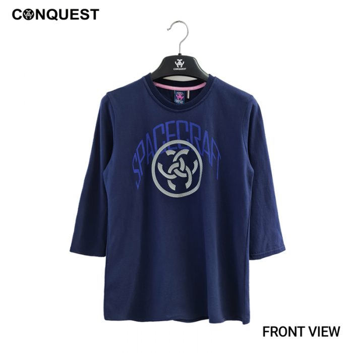 Ladies T-Shirt Long Sleeve CONQUEST WOMEN SPACE CRAFT TEE In Navy Front View