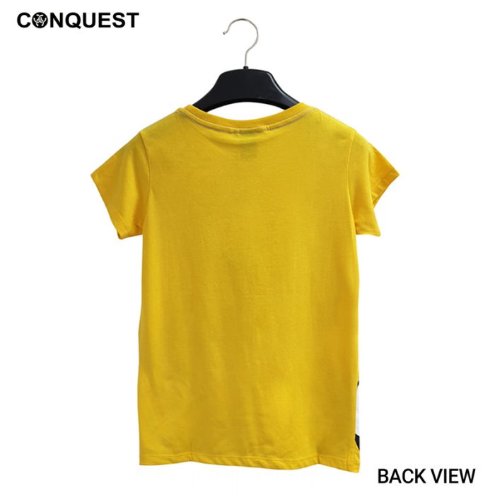 Short Sleeve Shirts For Women CONQUEST WOMEN FULL PRINTED GRAPHIC TEE Yellow Colour Back View