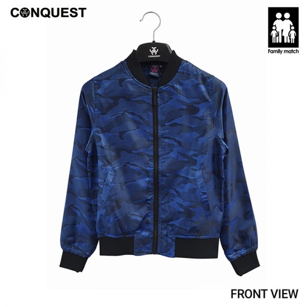 Ladies T-Shirt Long Sleeve CONQUEST WOMEN CAMOUFLAGE JACKET In Camo Blue Front View