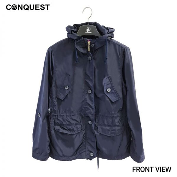 Ladies T-Shirt Long Sleeve CONQUEST WOMEN HOODIE JACKET In Navy Front View