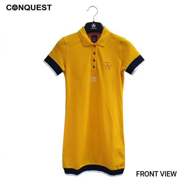 Short Sleeve Shirts For Women CONQUEST WOMEN COLLAR DRESS Yellow Colour Front View
