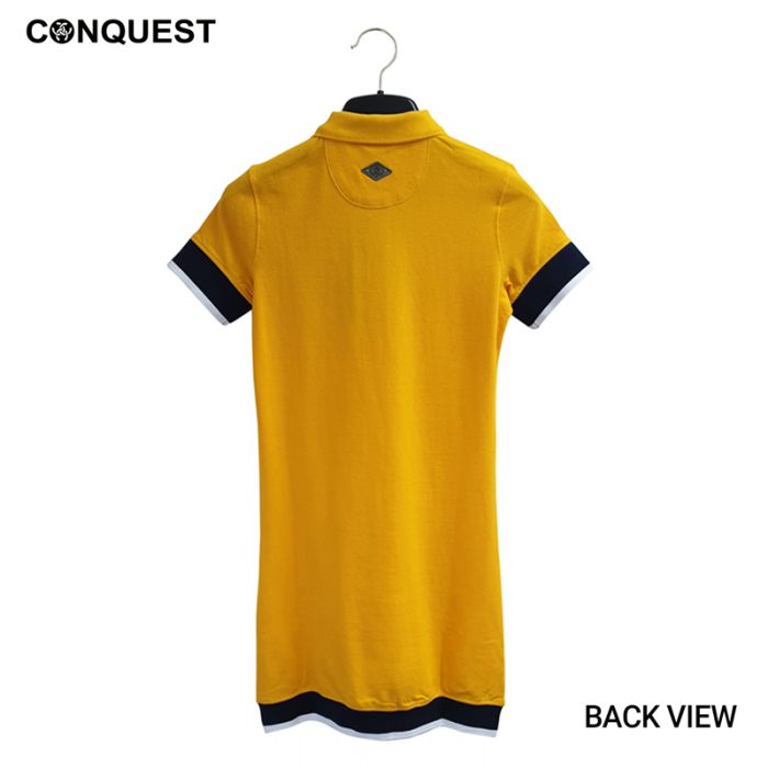 Short Sleeve Shirts For Women CONQUEST WOMEN COLLAR DRESS Yellow Colour Back View