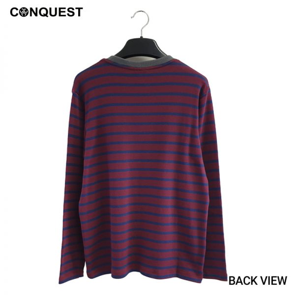 CONQUEST Men LONG SLEEVE Round Neck Cotton T SHIRT IN MAROON Stripe