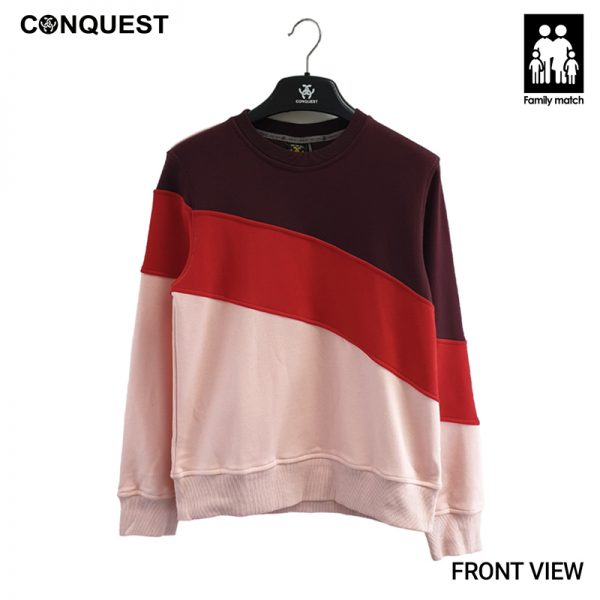CONQUEST Men LONG SLEEVE T SHIRT French Terry Three Line Sweater IN RED