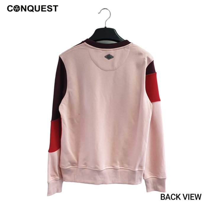 "CONQUEST Men LONG SLEEVE T SHIRT French Terry Three Line Sweater IN RED "