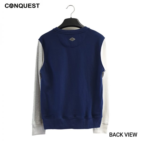 CONQUEST Men LONG SLEEVE T SHIRT French Terry Navy Blue Hit Color Sweater