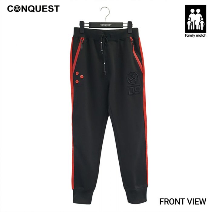CONQUEST Men Microfiber Long Jogger Pants Gen 4.0 for Men in Black Front View