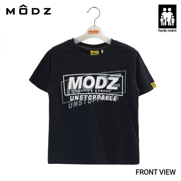 Online Kids Outfits And Clothes Malaysia MODZ Kids FC Single Jersey Solid Logo Round Neck Tee Black Colour Front View