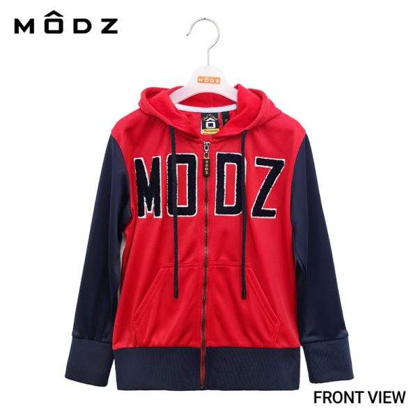 Kids Long Sleeve T Shirts MODZ KIDS HOODIE JACKET in Red Colour Front View