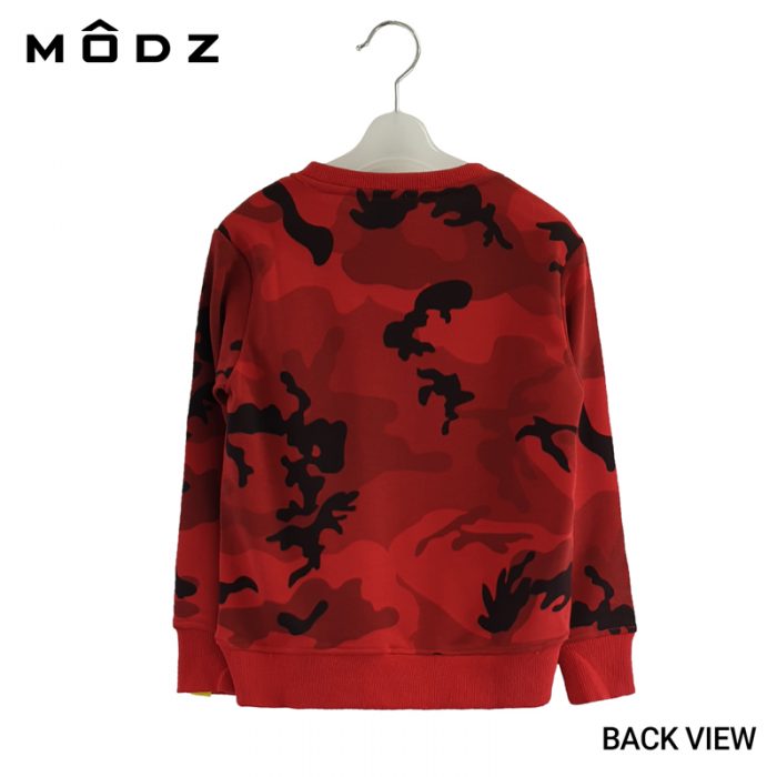 Kids Long Sleeve T Shirt MODZ Kid French Terry Camouflage Sweater in Camo Red Back View