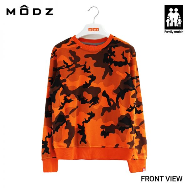 MODZ Men Long Sleeve T Shirt French Terry Orange Camouflage Sweater