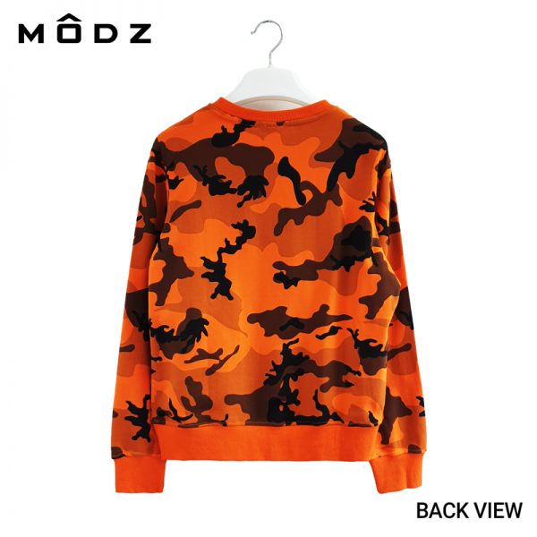 MODZ Men Long Sleeve T Shirt French Terry Orange Camouflage Sweater