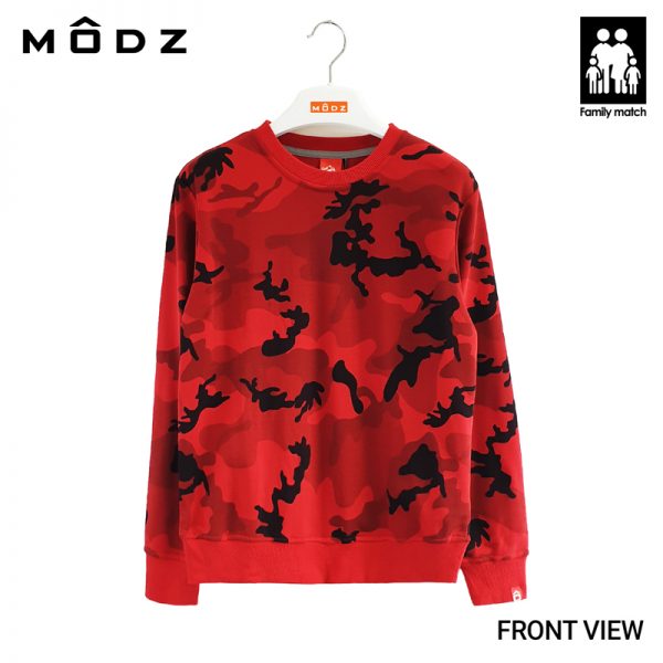 MODZ Men Long Sleeve T Shirt French Terry Red Camouflage Sweater