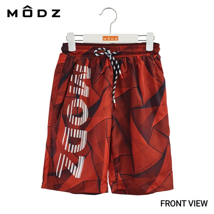 MODZ MENS GEOMETRY RED SWIM TRUNK SHORT PANTS FOR MEN