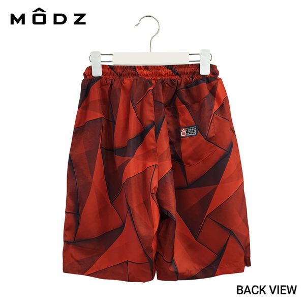 MODZ MENS GEOMETRY RED SWIM TRUNK SHORT PANTS FOR MEN