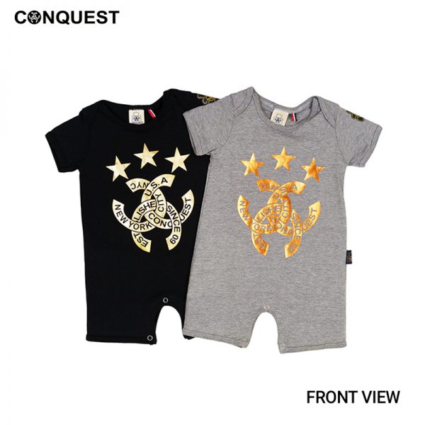 Baby Boy Rompers Malaysia CONQUEST BABY 3 STAR ROMPER In Black And Grey Front View