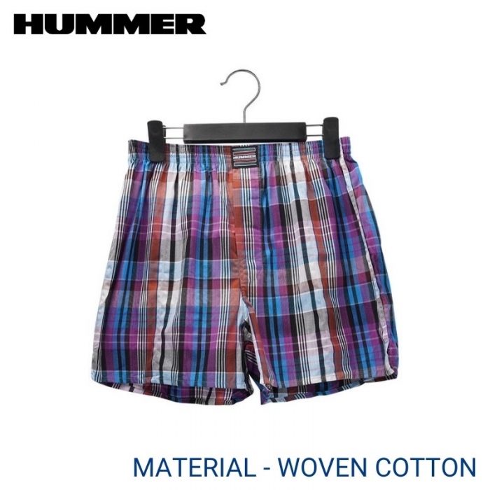 Hummer Boxer HUMMER MEN BOXER EXTRA SIZE (2 pcs pack) PURPLE CHECKERED 35MM COVERED WAISTBAND WOVEN COTTON