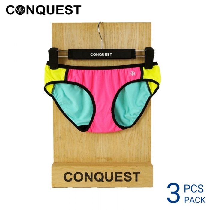 Panties For Women CONQUEST WOMEN MICROFIBRE POLYESTER FABRIC MINI (3 pcs pack) Pink & Yellow Colour Front View