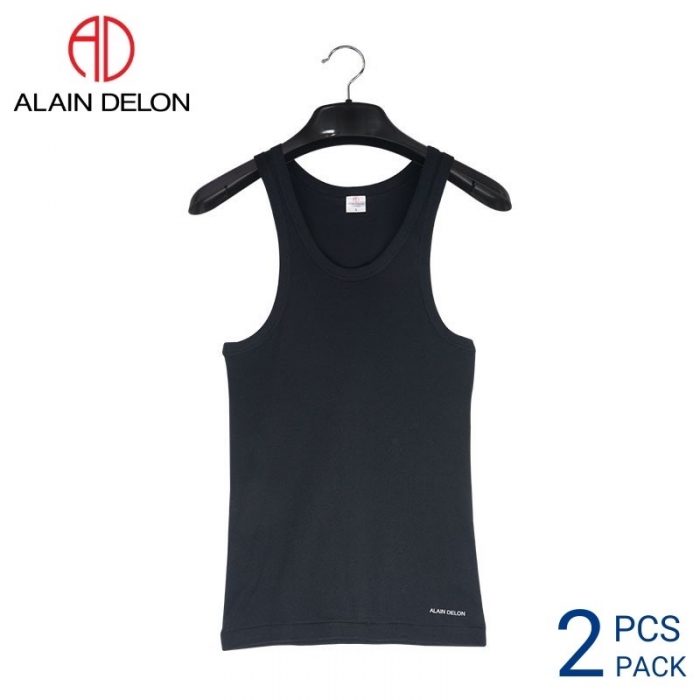 Men Inner T-Shirt ALAIN DELON MEN SINGLET (2 pcs pack) Black Colour Front View