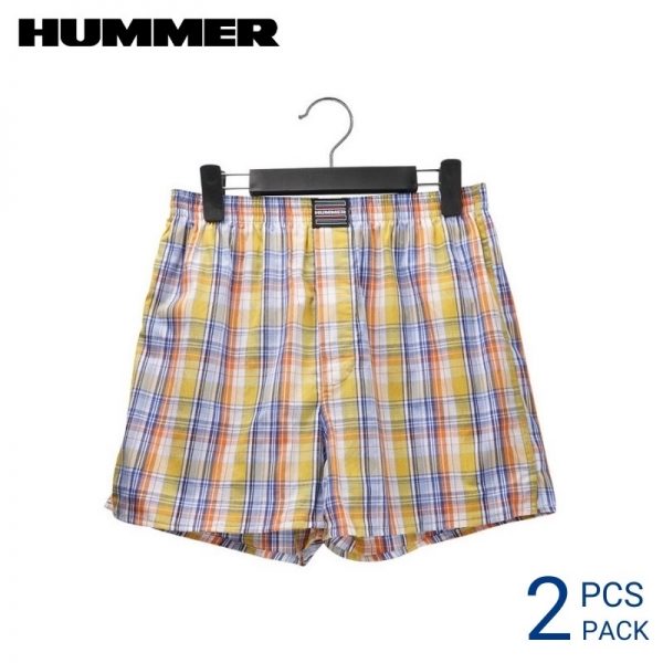 Hummer Boxer HUMMER MEN BOXER EXTRA SIZE (2 pcs pack) YELLOW CHECKERED 35MM COVERED WAISTBAND WOVEN COTTON