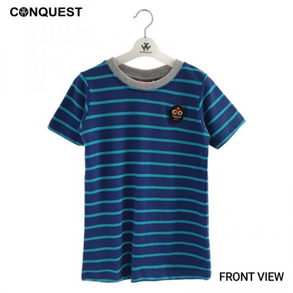 Online Kids Outfits And Clothes Malaysia CONQUEST KIDS MOCO PATCH STRIPE TE Blue Colour Front View