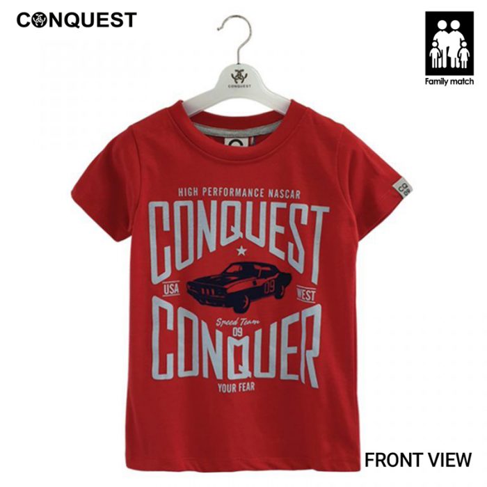 Online Kids Outfits And Clothes Malaysia CONQUEST KIDS VINTAGE RACE CAR TEE Red Colour Front View