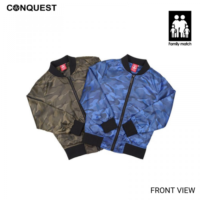 Kids Long Sleeve Jacket CONQUEST KIDS CAMOUFLAGE JACKET Camo Blue And Green Front View