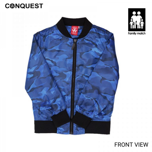 Kids Long Sleeve Jacket CONQUEST KIDS CAMOUFLAGE JACKET Camo Blue Front View