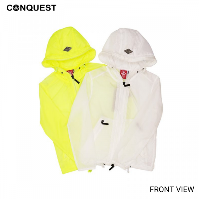 Kids Long Sleeve Jacket CONQUEST KIDS SEMI TRANSPARENT JACKET Neon Green And White Colour Front View