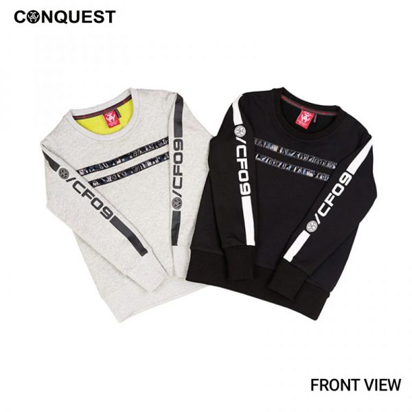 Nascar Long Sleeve T-Shirt CONQUEST KIDS CF09 SWEATER BLACK AND GREY FRONT VIEW