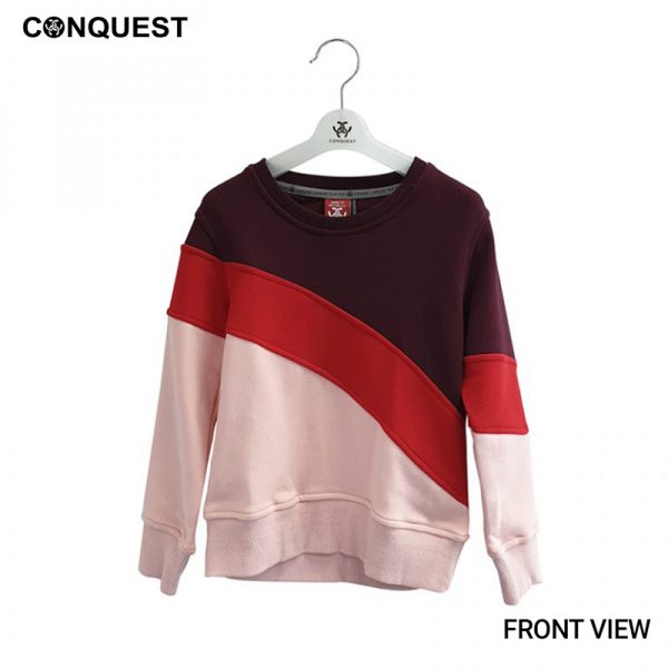 Kids Long Sleeve T-Shirts CONQUEST KIDS TWO-STRIPE SWEATER Maroon Colour Front View