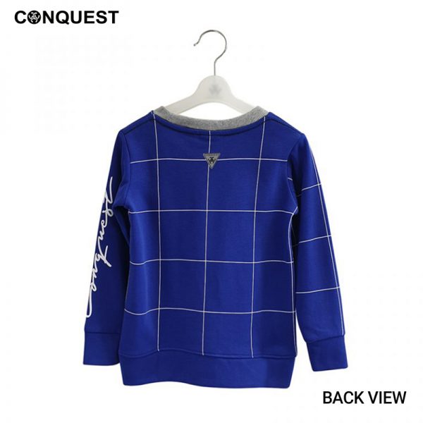 Kids Long Sleeve T-Shirts CONQUEST KIDS CHECK SWEATER Blue Colour Back View
