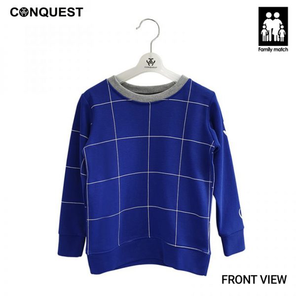 Kids Long Sleeve T-Shirts CONQUEST KIDS CHECK SWEATER Blue Colour Front View