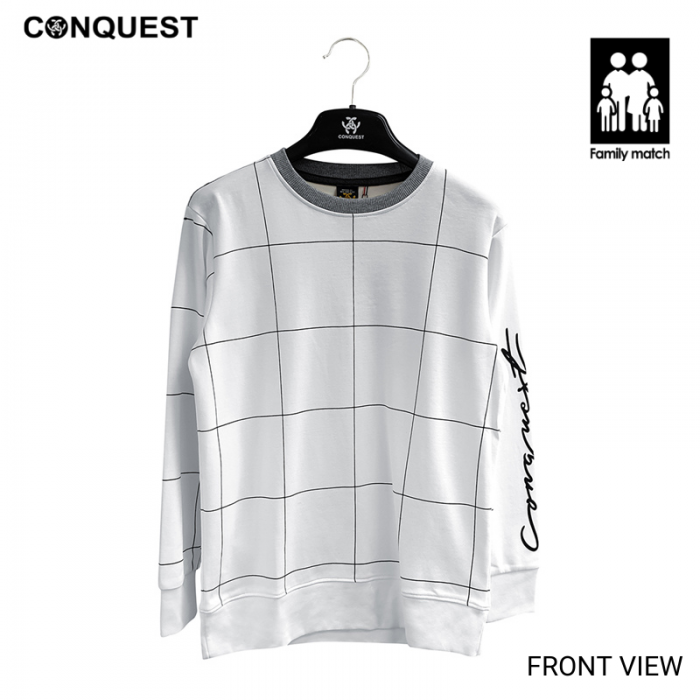 Men Long Sleeve T Shirt Malaysia CONQUEST MEN CHECK SWEATER In White Front View