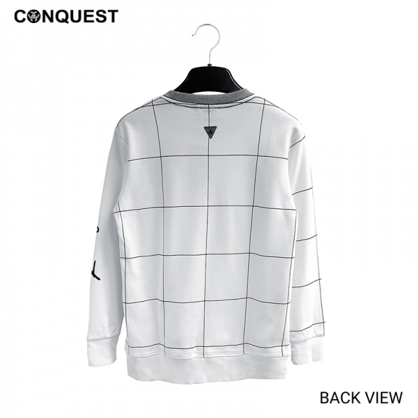 Men Long Sleeve T Shirt Malaysia CONQUEST MEN CHECK SWEATER In White Back View