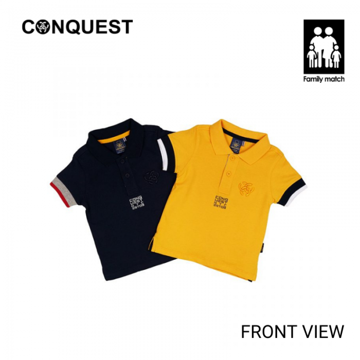 BABY POLO SHIRT IN BLACK AND YELLOW CONQUEST TODDLER NYC POLO TEE