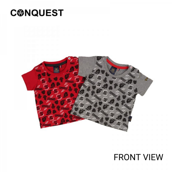 BABY T SHIRT IN RED AND GREY MELANGE CONQUEST TODDLER NY CITY TEE