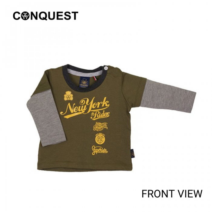 BABY T SHIRT WITH LONG SLEEVE IN ARMY GREEN CONQUEST TODDLER NEW YORK RIDER TEE
