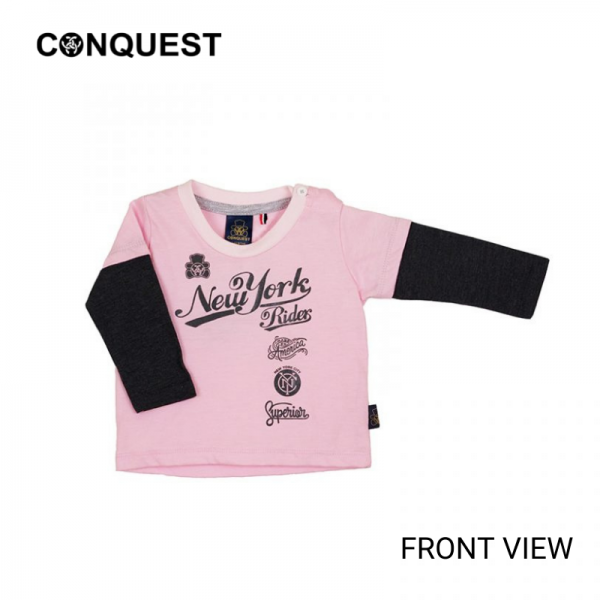 BABY T SHIRT WITH LONG SLEEVE IN PINK CONQUEST TODDLER NEW YORK RIDER TEE