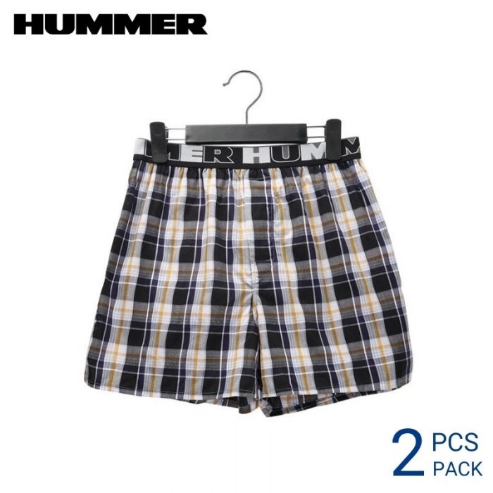 Hummer Boxer HUMMER MEN BOXER EXTRA SIZE (2 pcs pack) WHITE GREY CHECKERED 35MM ELASTIC WAISTBAND WOVEN COTTON