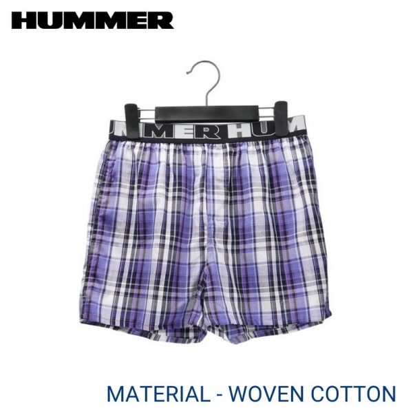 Hummer Boxer HUMMER MEN BOXER EXTRA SIZE (2 pcs pack) WHITE PURPLE CHECKERED 35MM ELASTIC WAISTBAND WOVEN COTTON